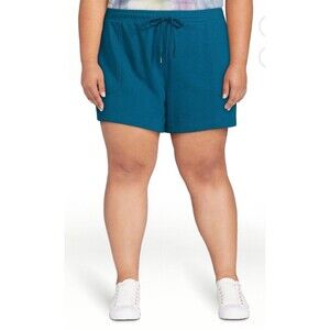 Terra & Sky Women's Plus 0X (14W) NWOT Teal Pull On Knit Shorts Stretch relaxed